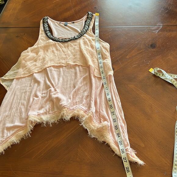 Pink Mixed Media Sleeveless Knit Top with Crinkle Chiffon and Beading Size M - Picture 10 of 10